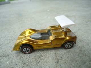Vintage Mattel Hot Wheels Redline Chaparral 2g Gold Car W/ Wing Usa