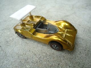 Vintage Mattel Hot Wheels Redline Chaparral 2G Gold Car w/ Wing USA 5