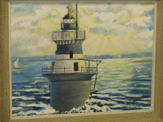 Naive M Mc Kundrins Oil Painting Rough Ocean Sea Lighthouse Seascape Mckundrins