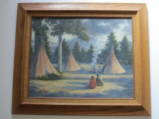 Mcgrath Painting Vintage Native American Indian Camp Landscape W Teepee Pines
