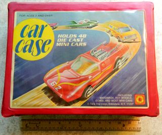 Vintage 1970s Tara Toy Red Car Case 27 Hot Wheels Matchbox Diecast Toy Vehicles
