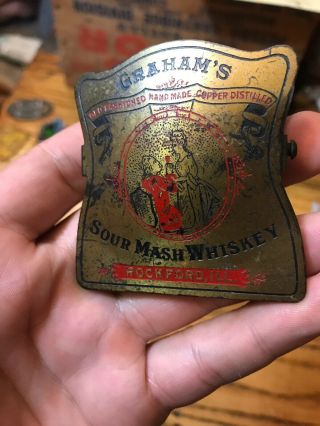 Brass Graham’s Sour Mash Whiskey Paper Clip Rare Advertising Rockford Illinois