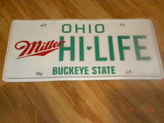 Vintage Miller Beer Hi - Life Ohio 23 " X 11.  5 " License Plate Metal Sign