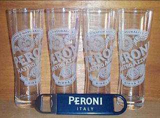 Peroni Signature Tumbler 4 Beer Pint Glasses 31cl & Bottle Opener