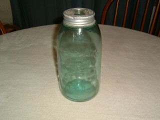 Vintage Swayzee Glass Co.  Mason Fruit Jar Blue Half Gallon 190 W Lid