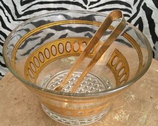 Mid century CULVER Antigua 22K Gold Ice Bucket and gold toned ice tongs 3