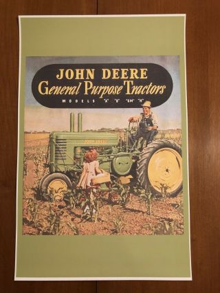 Vintage John Deere Tractor Advertisement Poster Man Cave Gift Decor