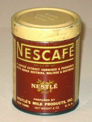 Vintage 1940s Nescafe Coffee Advertising Tin Can W/ Lid Nestle 
