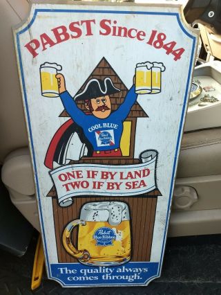 Vintage Pabst Blue Ribbon Beer Sign Wooden One By Land Nautical Pbr Man Cave Bar