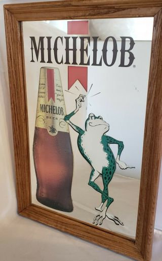 Michelob Beer Mirror Coqui Frog Bar Advertising Sign Vintage Rare