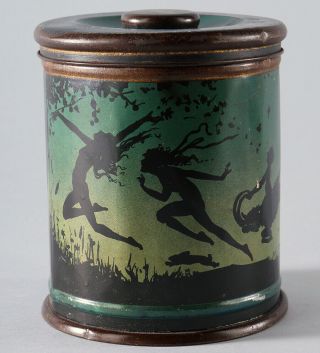 1920s Henry Clive Canco Tin Dancing Nymphs And Satyr In Silhouette Cigar Tin NR 2