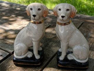 Takahashi Of San Francisco.  Vintage Pair Yellow Lab Figurines.  From Japan