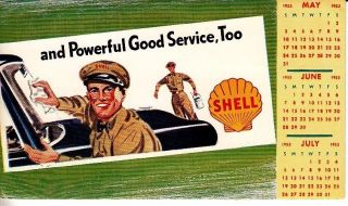 Shell Gasoline Oil May June July 1953 Calendar Card 1950s Vintage Card