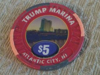 TRUMP MARINA HOTEL CASINO $5 Hotel Casino Gaming Chip Atlantic City,  NJ 2