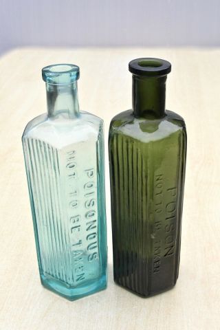 Vintage C1900s Two 10oz Poison & Poisonous Not To Be Taken Chemist Bottles