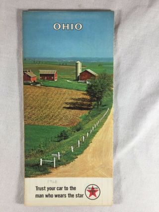 1967 Vintage Ohio Road Map Texaco Gas Oil Service Filling Station Advertising