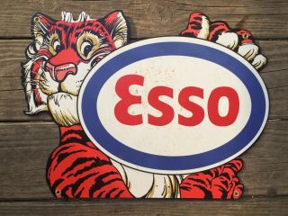 Vintage Esso Tiger Rare Metal Sign Gas Oil Pump Plate Dealer Lubester Dealer