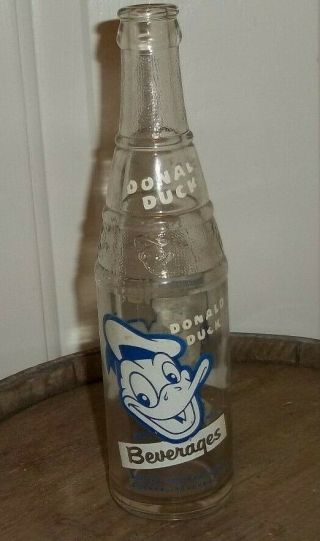 Vintage Donald Duck Walt Disney Soda Pop Cola Embossed Glass Beverage Bottle