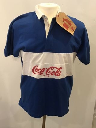 Vintage 80’s Coca Cola Rugby Shirt With Tags Sz Medium