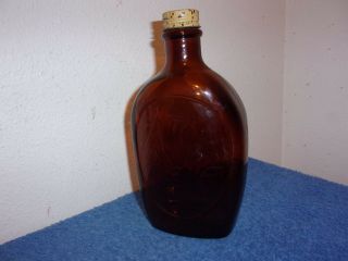 Vintage Log Cabin Bicentennial Indian Head Empty Brown Glass Syrup Bottle W/ Cap