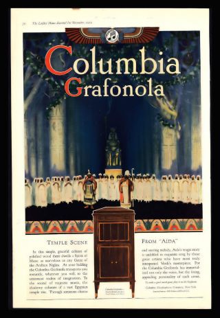 Antique 1919 Columbia Grafonola Co Temple Scene From " Aida " Vintage Print Ad