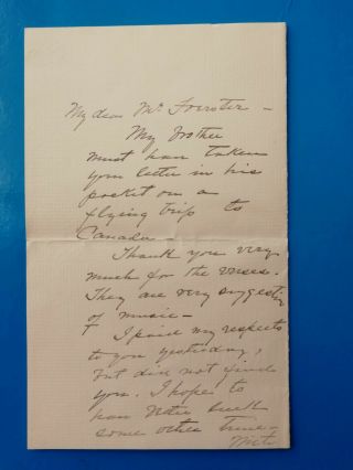 Ethelbert Nevin - American Pianist - Piano - Composer - Autograph Letter - 1898