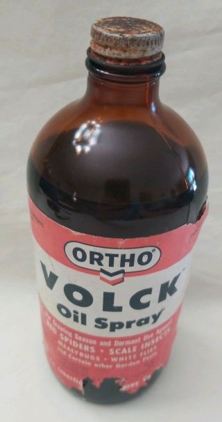 Vintage Ortho Volck Oil Spray Glass Bottle Insect Spray Advertisement Prop Rare