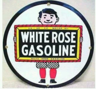 Enarco / White Rose Oil Gas Round Porcelain Advertising Sign