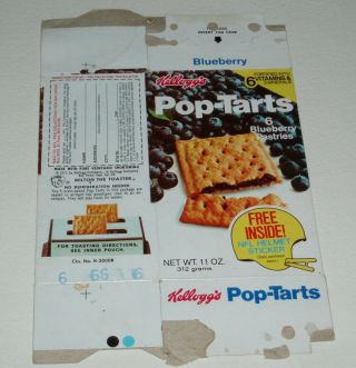 1978 Kelloggs Blueberry Pop Tarts Box W/ Nfl Football Sticker Offer
