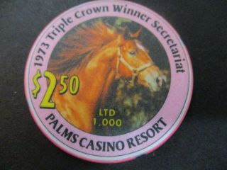 Palms Casino Las Vegas " Secretariat 1973 Triple Crown Winner " $2.  50 Chip/mint