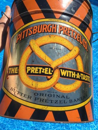 Large 14 " Vintage Pittsburgh Pretzel Co.  Tin Litho General Store Advertising Can