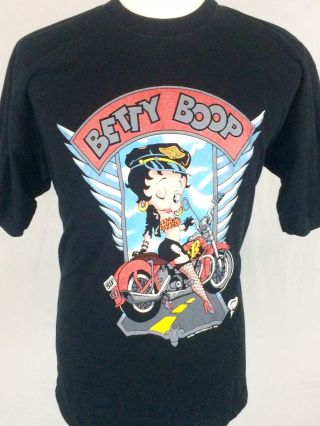 Vintage Betty Boop Motorcycle T - Shirt Xl Black 1995 Collectible Cartoon Biker
