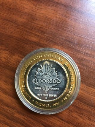 EL Dorado Ten Dollar limited edition Gaming Token.  999 Fine Silver 1999/2000 2