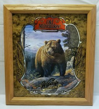 Old Milwaukee Beer Wildlife Series 2 The Bear Mirror Man Cave Bar Sign 19 " X 17 "