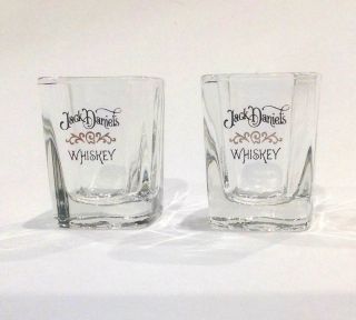 Shot Glasses Set Of 2 " Jack Daniels Whiskey " Print Square Thick 2 3/4 " H 1 3/4 " W