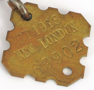 Antique 1918 London Ct Stamped Brass Dog License State Tax Tag Early Conn