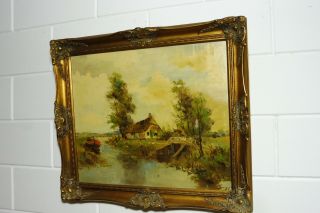 Antique 19th Century Oil Painting Dutch Landscape Old Oil Painting Canvas
