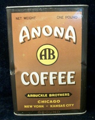 Vintage Anona Coffee Arbuckle Brothers 1 Pound Ground Coffee Advertising Tin