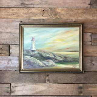 Peggy’s Cove Painting,  Nova Scotia,  Canada / Framed Lighthouse Sunset Painting /