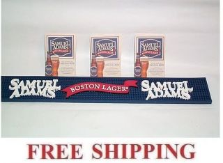 Samuel Adams Rail Bar Mat Runner & 20 Beer Bar Coasters Sam Adams