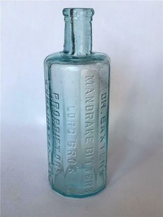 Antique Aqua Glass Embossed Bottle Dr.  Baxter 