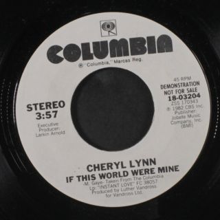 CHERYL LYNN: If This World Were Mine / Same 45 (dj,  Ballad) Soul 2