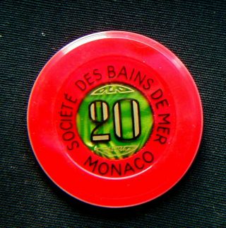 Old Rare Casino Chip 20 Francs Monaco Principate Societe Des Bains De Mer