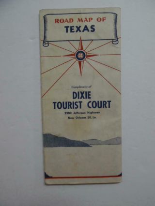 1940s Dixie Tourist Court Texas Folding Road Map Vintage Rand Mcnally