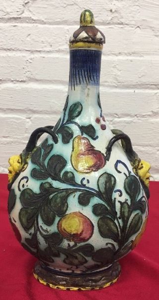 Vintage Ceramic Bottle Decanter Hand Painted Devil Demon Lid Stopper Signed 3