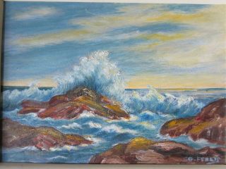 Old 1961 Oil on Board Painting Peggys Cove Signed G.  Ferris Seascape 2