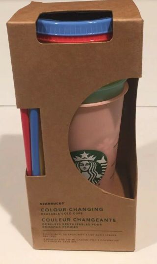 Starbucks Color Changing Reusable Cold Cups W Lids & Straws,  Pack Of 5