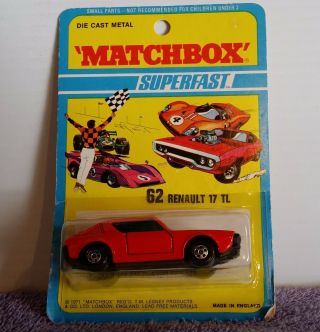 Matchbox 62 Renault 17 Tl Moc Mip Carded 1/64 Superfast Blister Pack 1971 Red