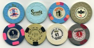 Group Of 8 Different $1 Casino Chips All Las Vegas,  Nevada