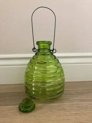 Vintage Green Glass Fly Bee Wasp Hornet Catcher Trap With Glass Stopper